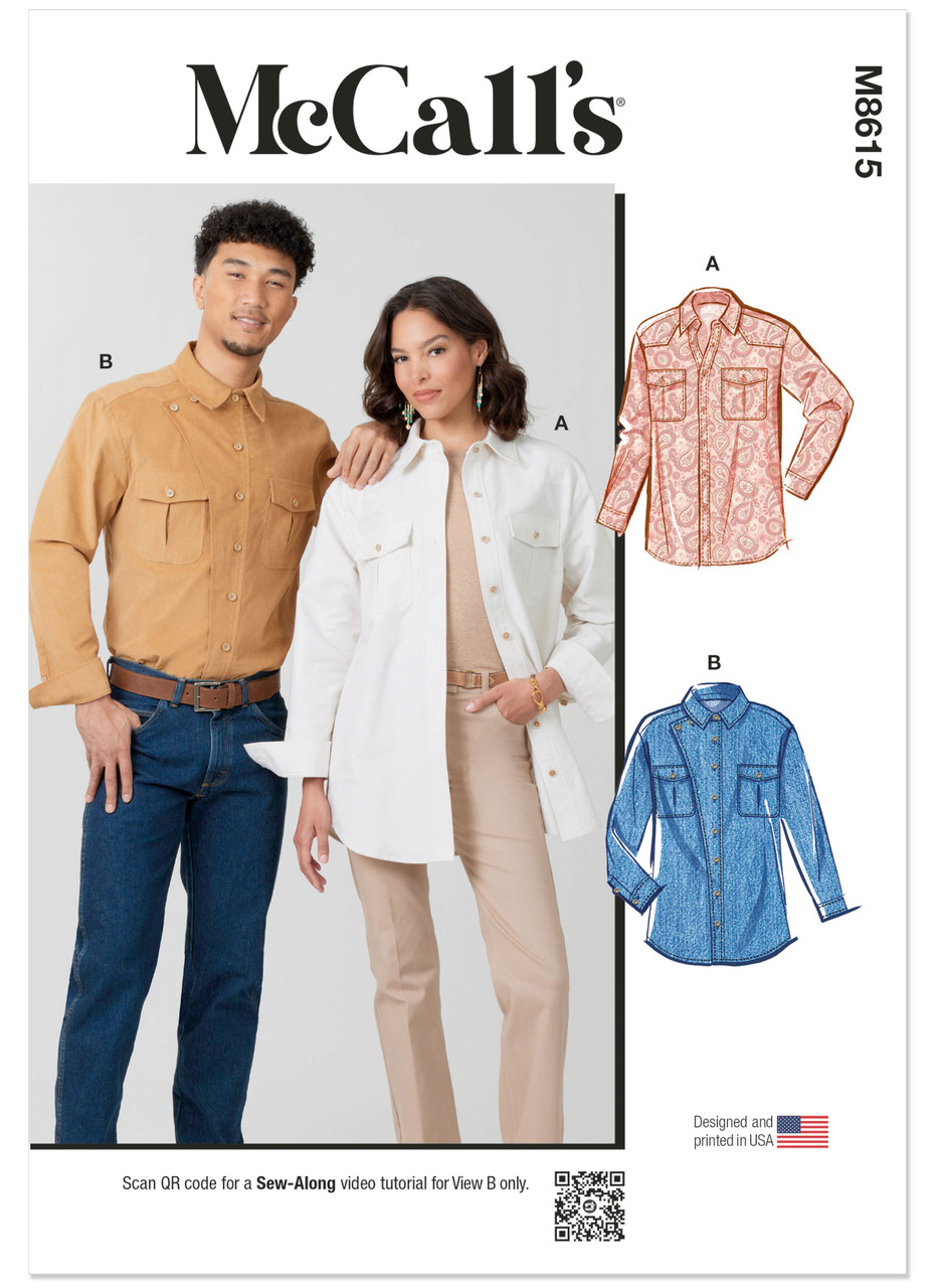 McCall's M8615 | McCall's Sewing Pattern Unisex Shirts | Front of Envelope