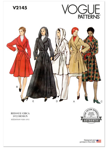 V2145 (PDF) | Misses' Vintage Lined Wrap Coat and Belt | Vogue