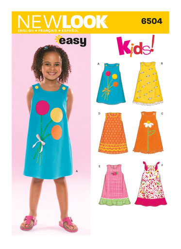 Simplicity U06504A New Look Easy to Sew Sleeveless Girl's Dress Sewing  Pattern Kit, Code 6504, Sizes 3-8