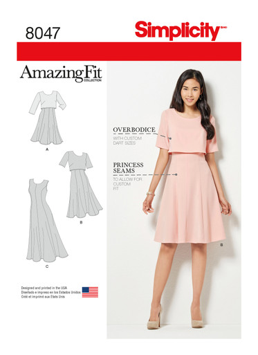 S8047 | Simplicity Sewing Pattern Amazing Fit Misses' Dress in Slim,  Average and Curvy Fit | Simplicity Simplicity 8117 裁縫パターン ミセスプチドレス サイズK (8,10,12)