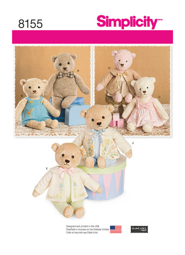 S8155 | Simplicity Sewing Pattern Stuffed Bears with Clothes