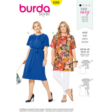 BUR6305 | Burda Style Sewing Pattern Women's Top and Dress | Burda Style