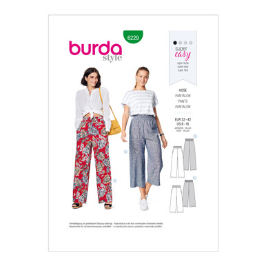  Burda Style Sewing Pattern 6250 - Misses' Pants, Pull-On with Elastic  Waist, Wide Leg, Crop or Full Length, Size: A (8-10-12-14-16-18) : Arts,  Crafts & Sewing