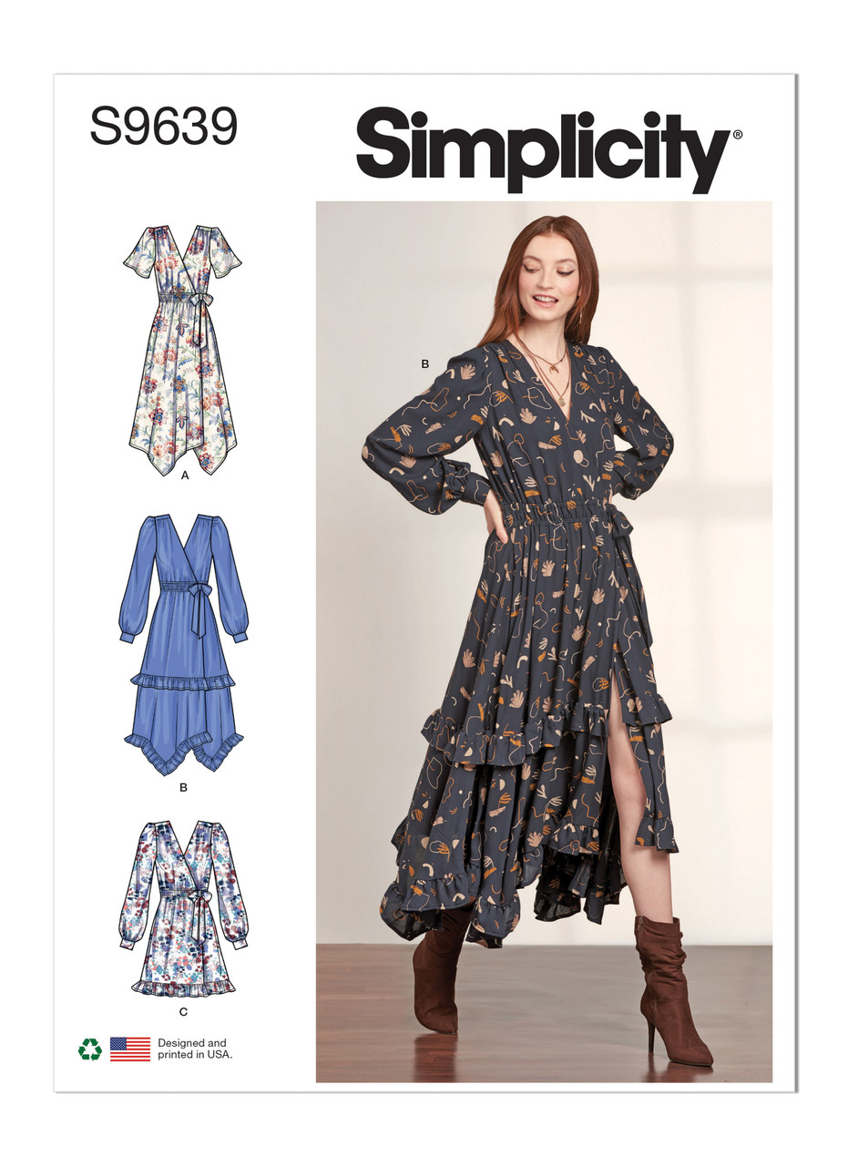Simplicity S9639 | Misses' Midi Wrap Dress | Front of Envelope