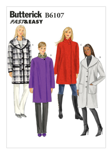 B6107 | Misses' Stand-Up or Shawl Collar Coats | Butterick Patterns