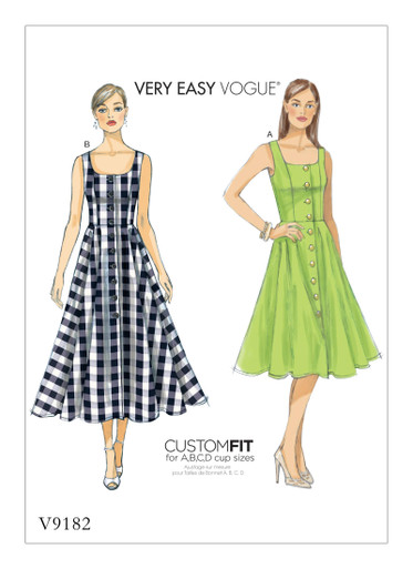 V9182 | Misses' Button-Down Flared-Skirt Dresses | Vogue Patterns