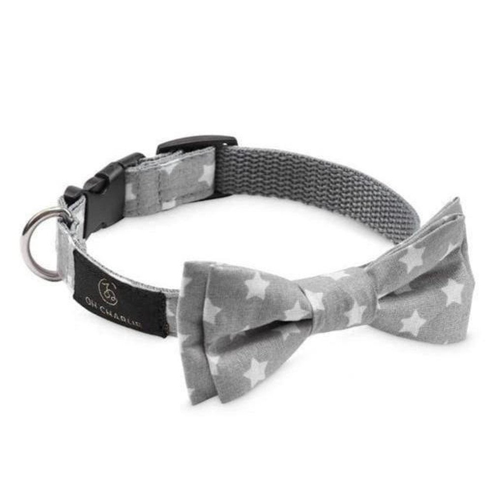 Oh Charlie Street Bowtie by Oh Charlie - Grey & White Stars   Pets Own Us