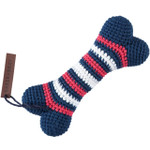  Baker & Bray | Knitted Bone Dog Squeaky Toy | Navy/Red   Pets Own Us