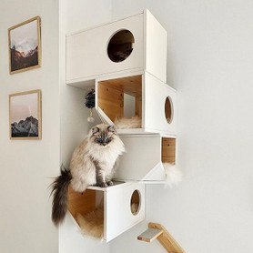  Catissa Climbing Cat House and Tower with Stairs | Wall Mounted | 4-Storey | White  CAT-W-W Pets Own Us