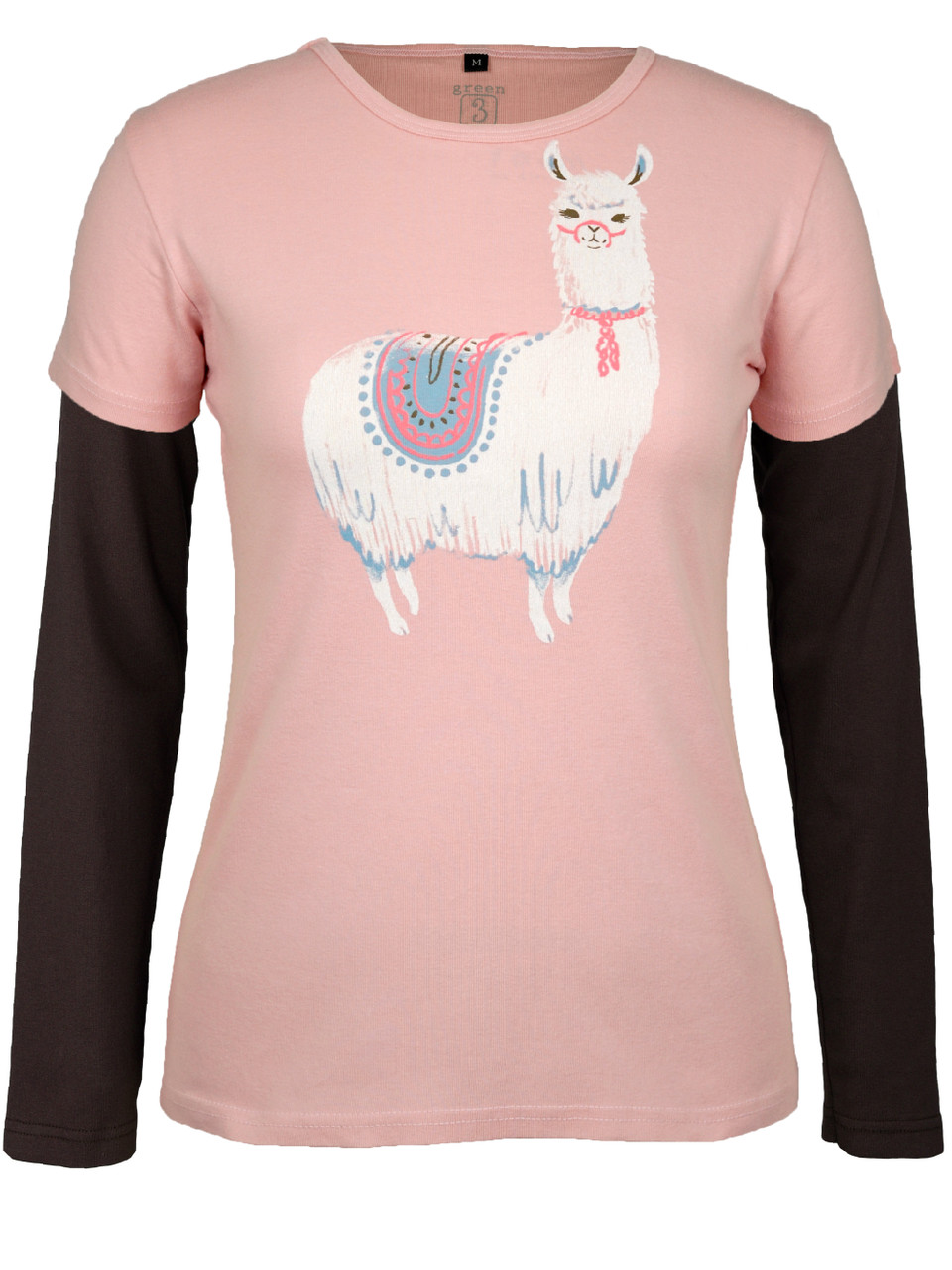 Llama Double-up Long Sleeve Tee - Blush/Walnut