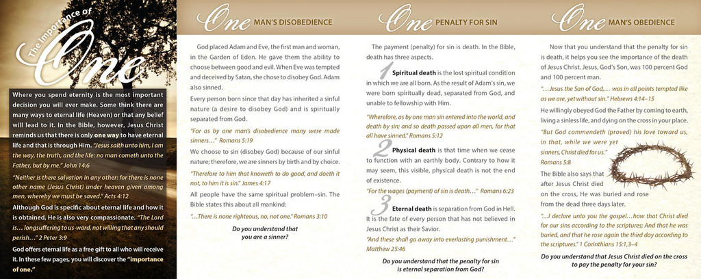 Inside panels of “The Importance of One – Timeless Tree” gospel tract