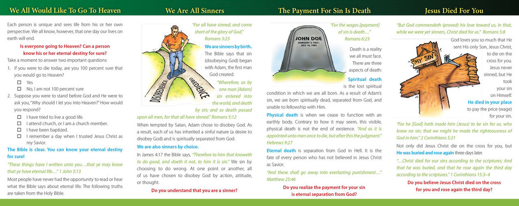 Inside panels of “What Do We All Have in Common? – Green” gospel tract