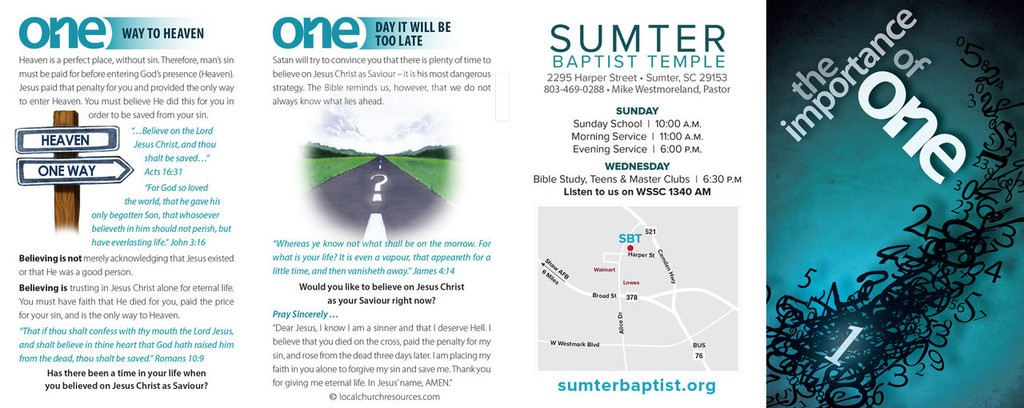 Back panel of “The Importance of One – Numbers” gospel tract