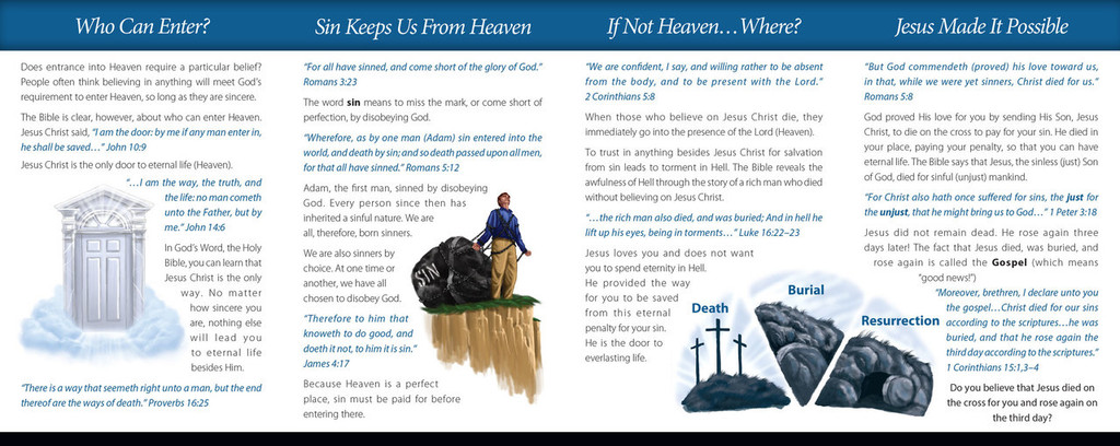 Inside panels of “God’s Way Door – Who Can Enter?” gospel tract