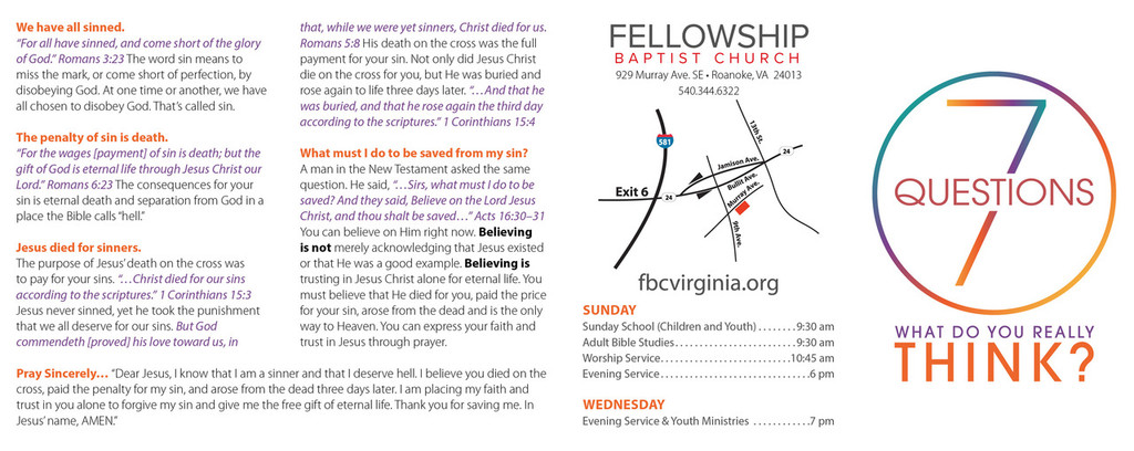 Back panel of “Seven Questions” gospel tract