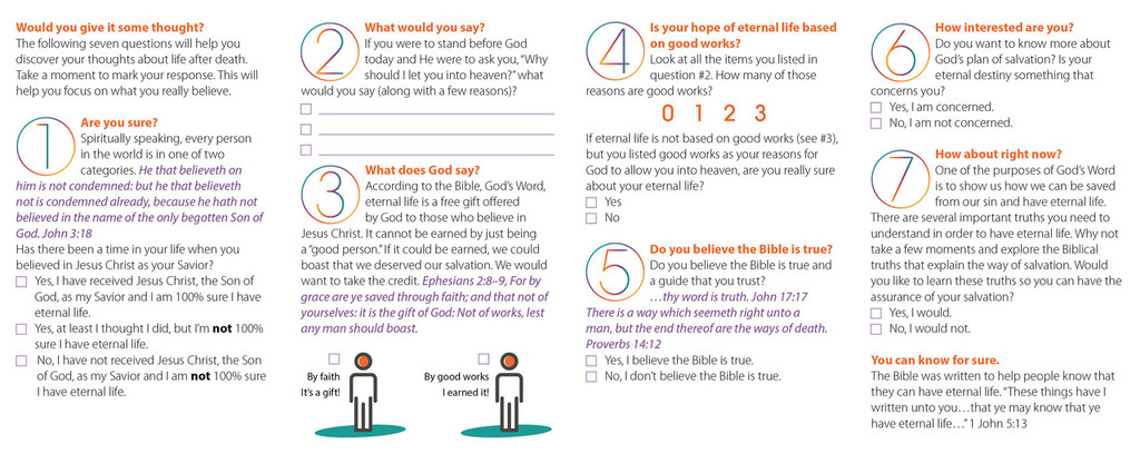 Inside panels of “Seven Questions” gospel tract