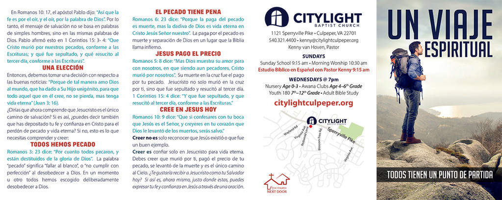 Back panel of “A Spiritual Journey – Everyone Has a Starting Point (Spanish)” gospel tract