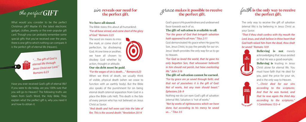 Inside panels of “The Perfect Gift – Tag” gospel tract