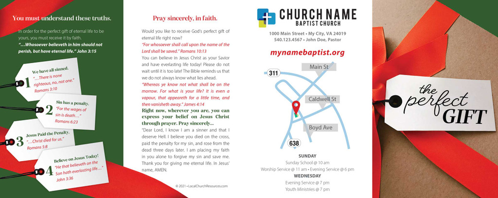 Back panel of “The Perfect Gift – Tag” gospel tract