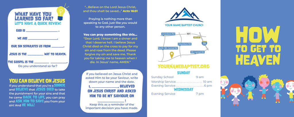 Back panel of “How to Get to Heaven – Blue (Children’s Tract)” gospel tract