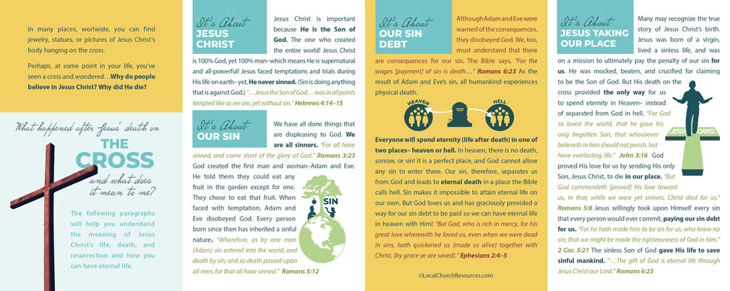 Inside panels of “The Cross Is Not the End – Illustrated (Yellow / Green)” gospel tract