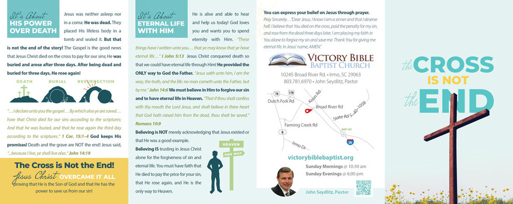 Back panel of “The Cross Is Not the End – Illustrated (Yellow / Green)” gospel tract