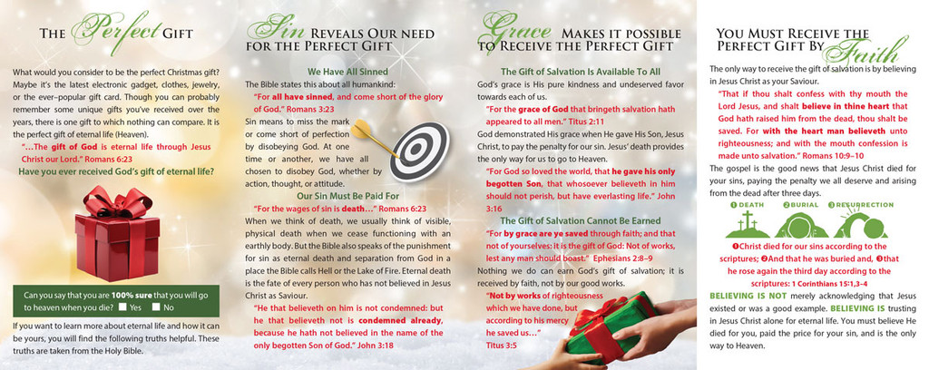Inside panels of “The Perfect Gift – White Present” gospel tract