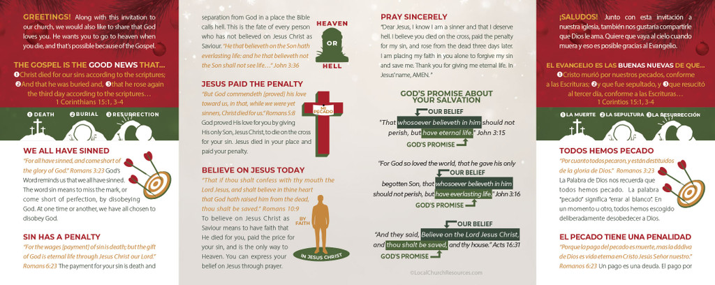 Inside panels of “Christmas God Loves You – Bilingual (English & Spanish)” gospel tract