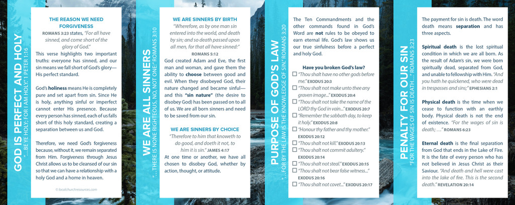 Inside panels of “Do You See the Need for God’s Forgiveness? – Waterscape Landscape” gospel tract