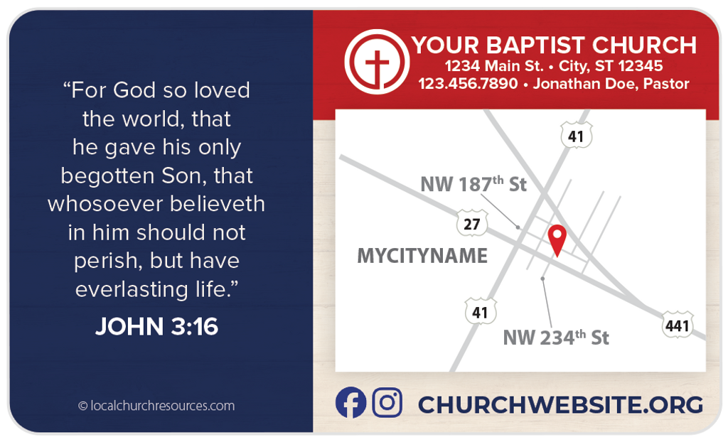 America 250 Happy Birthday America 3x5 Card John 3:16 & Church Info