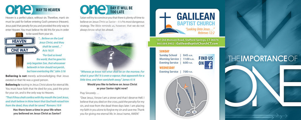 Inside panels of “The Importance of One – Teal Arrows” gospel tract