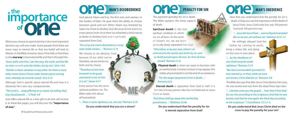 Back panel of “The Importance of One – Teal Arrows” gospel tract