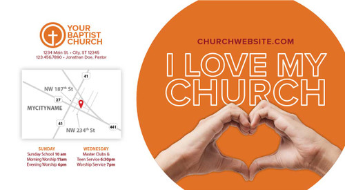 I Love My Church Heart Orange Card