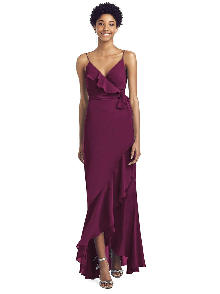 Ruffled High Low Faux Wrap Dress with Spaghetti Straps By Social Bridesmaid 8198 in 34 colors