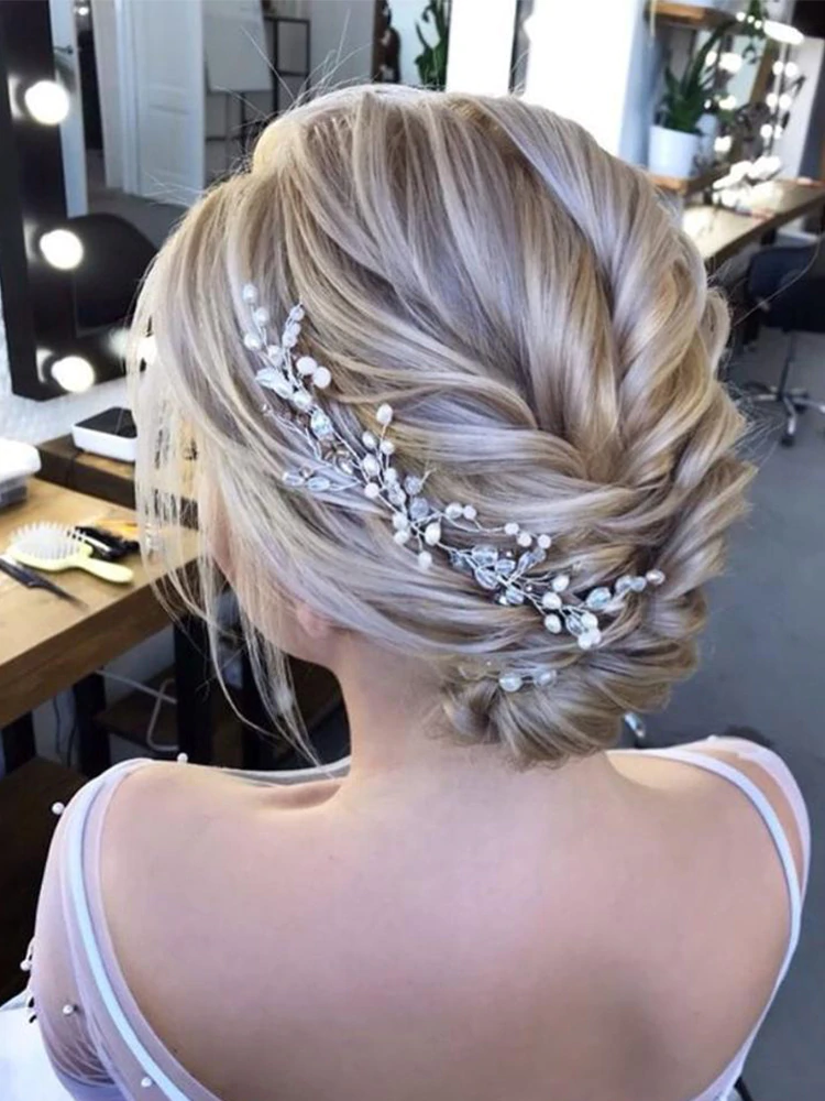 Wedding Headdress Pearl Crystal Gold 50cm