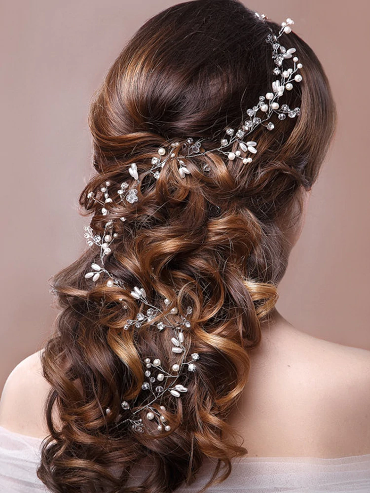 Wedding Hairpiece Silver Leaf Crystal Pearl