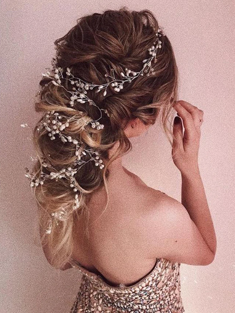 Wedding Headdress Pearl Crystal Silver