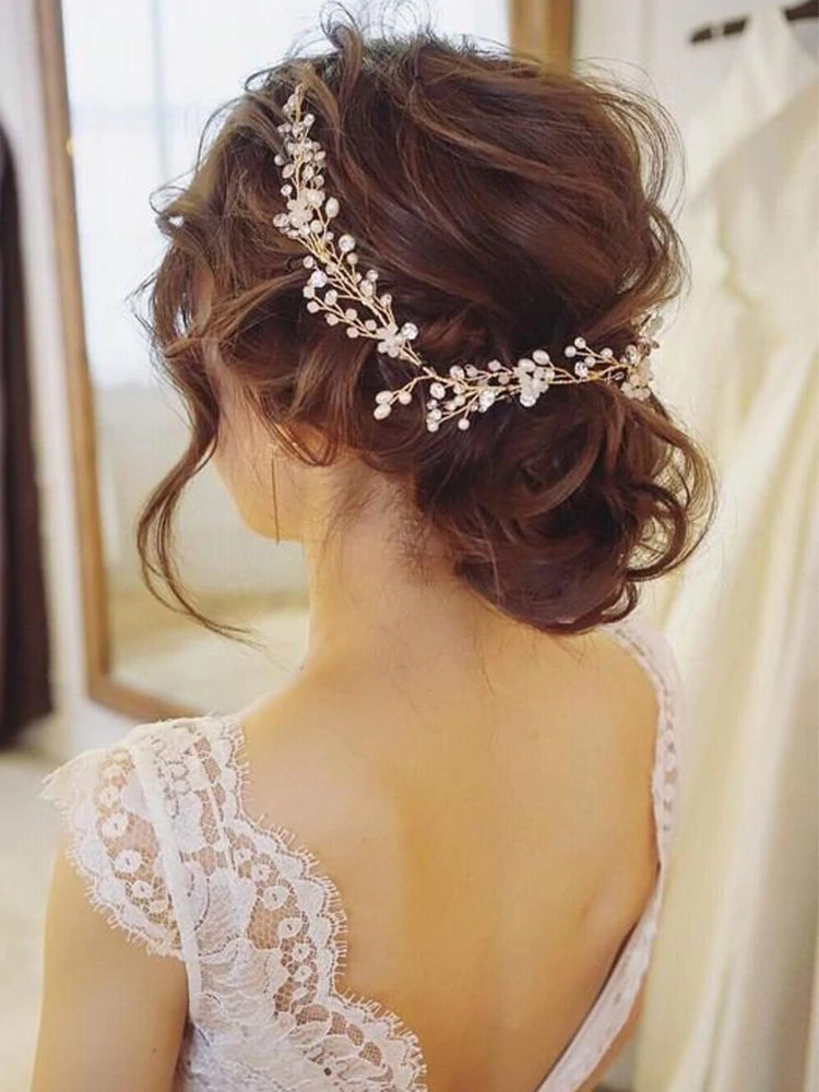 Wedding Hairpiece Rose Gold Floral Pearl Crystal