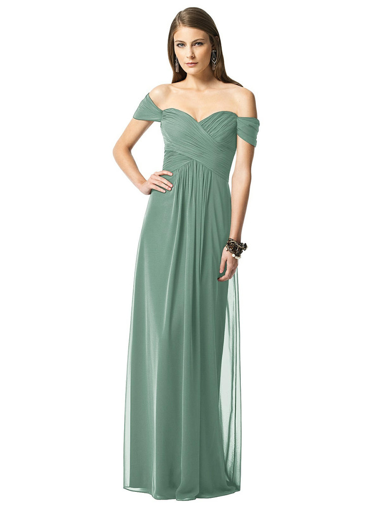 Lace-Bodice Long Formal Chiffon Gown