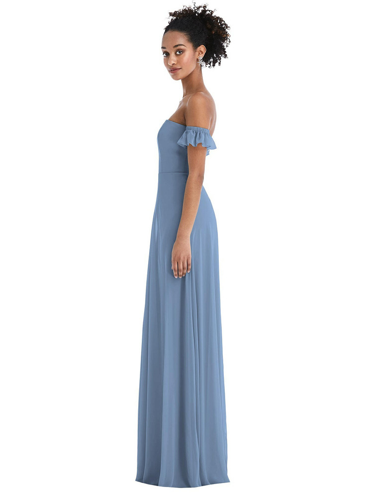 Lux off the sales shoulder chiffon gown