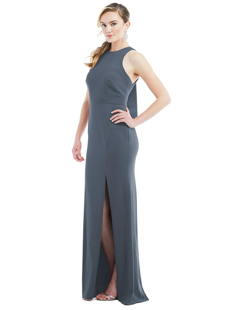 Cutout Open-Back Halter Maxi Dress with Scarf Tie by Dessy Bridesmaid 3084 in 35 colors