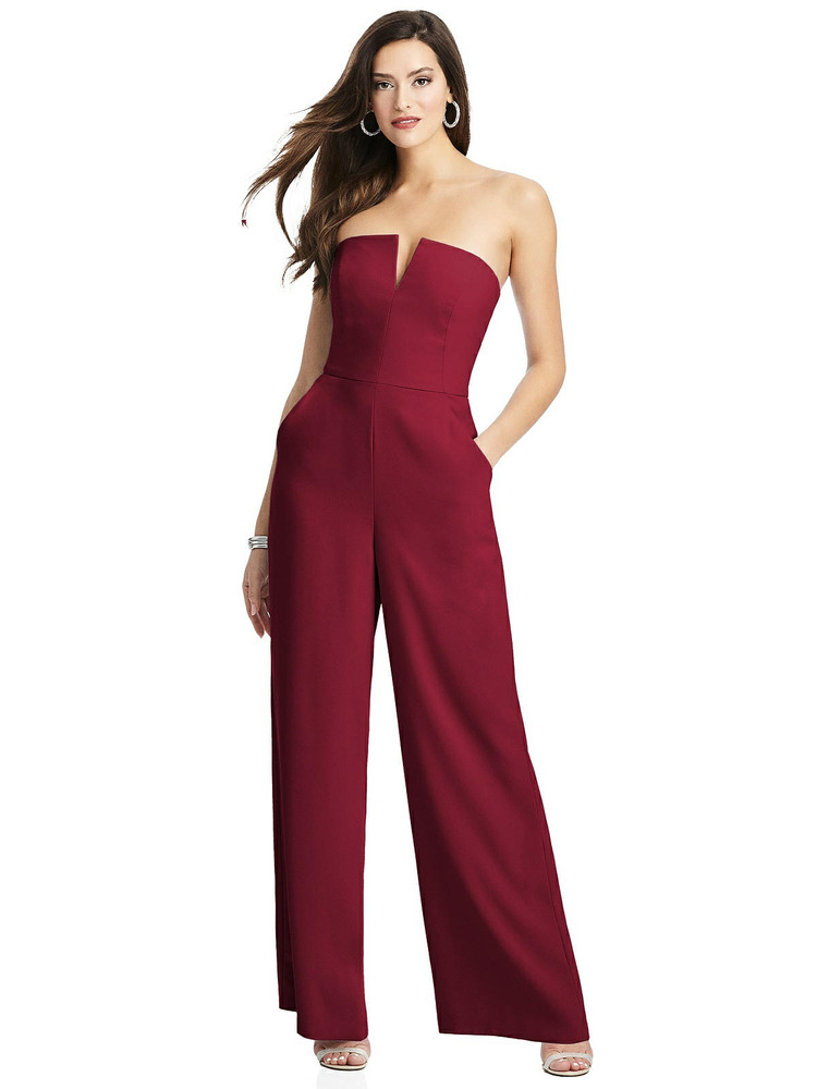 Strapless Notch Crepe Jumpsuit with Pockets by Dessy Bridesmaid 3066 in 34 colors