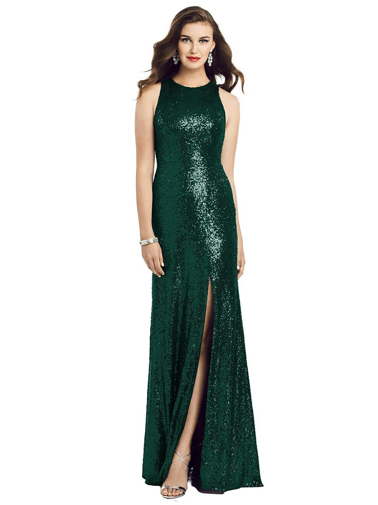 short sleeve sequin beaded gown with cowl back