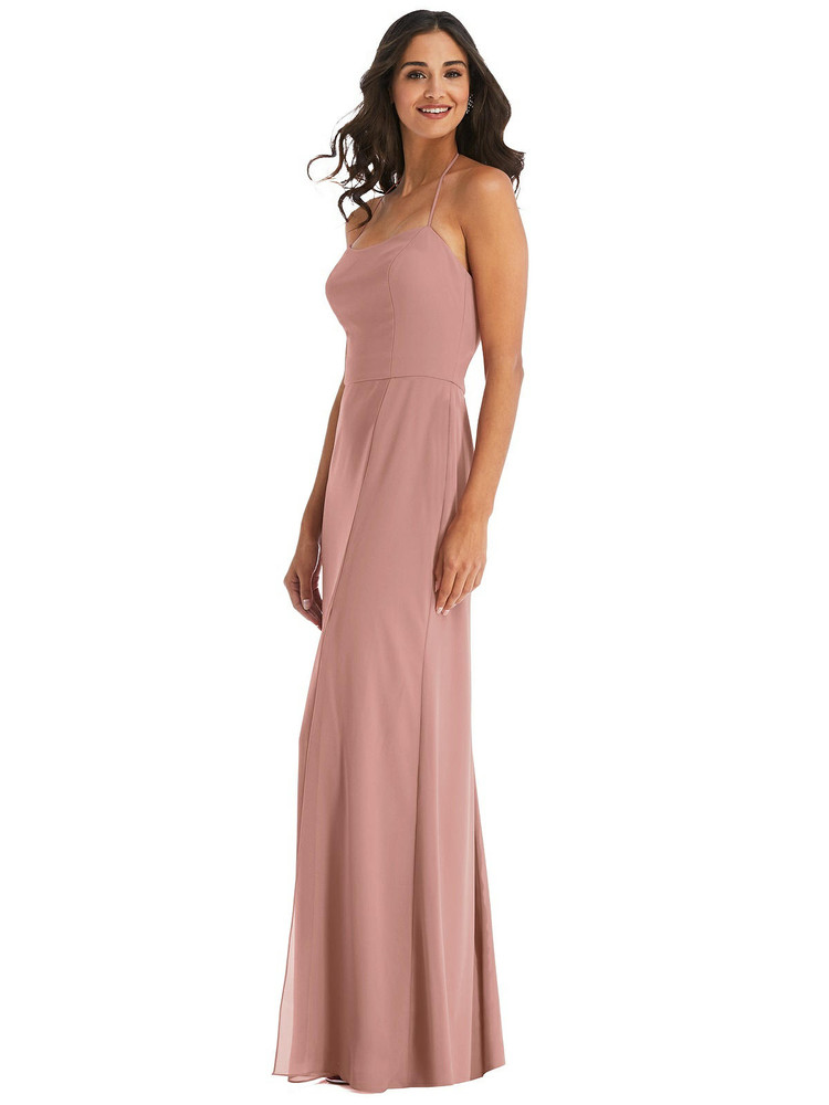 Spaghetti Strap Tie Halter Backless Trumpet Gown  After Six 1543 available in 37 colors shown in Mocha