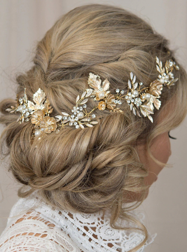 Gold bridal clearance hair vine