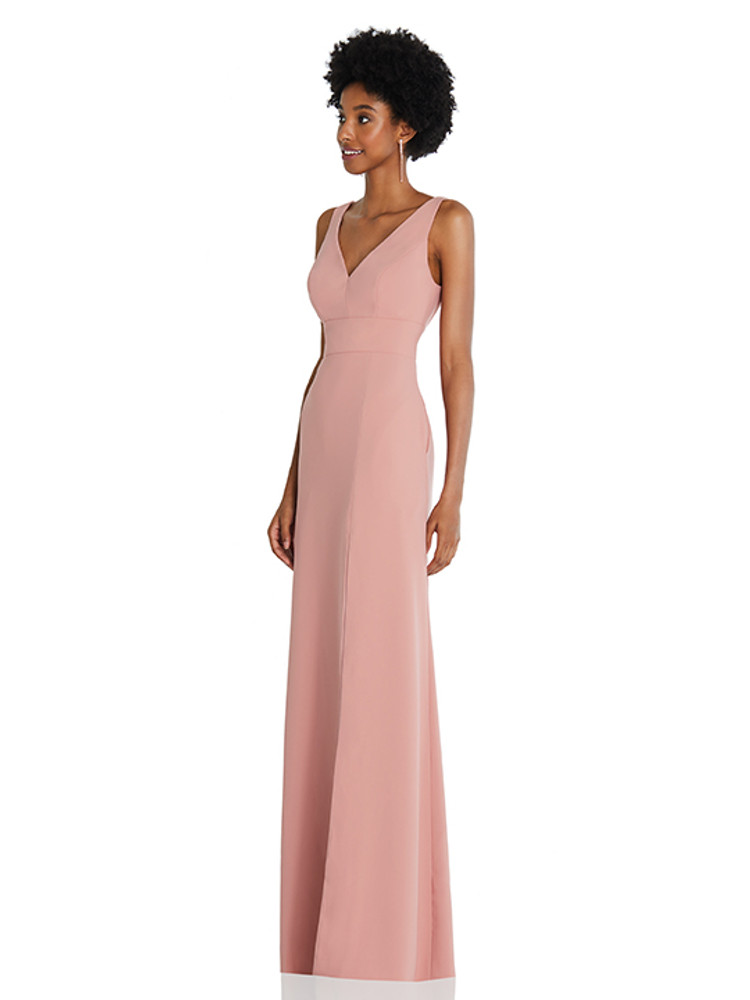 Square Low-back A-line Bridesmaid Dress With Front Slit And