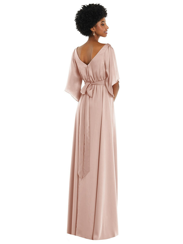 未使用 美品 カスタネ Bell sleeve color dress 1 Asymmetric Bell Sleeve Wrap Maxi Dress with Front Slit by