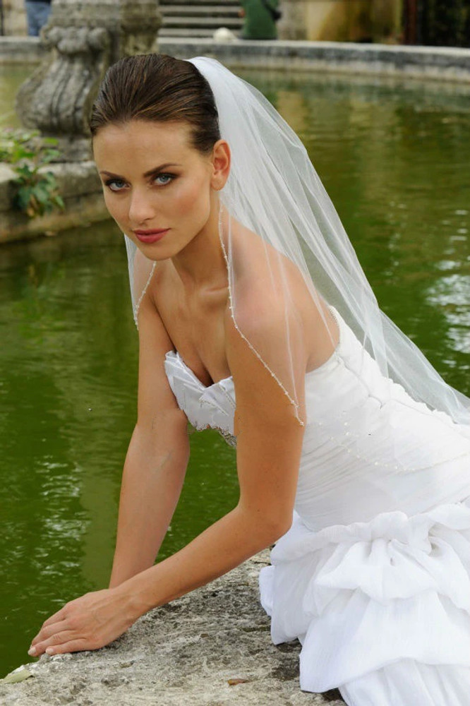 ivory beaded wedding veils