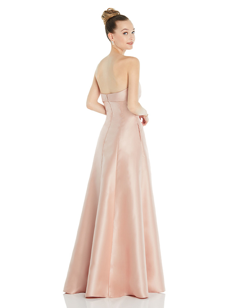 Bow Cuff Strapless Satin Ball Gown with Pockets by Alfred Sung D830