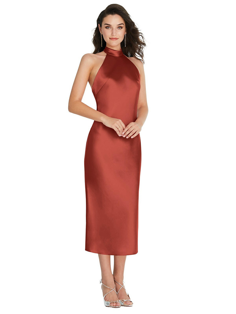 Scarf Tie High-Neck Halter Midi Slip Dress by Social Bridesmaid 8222  available in 29 colours